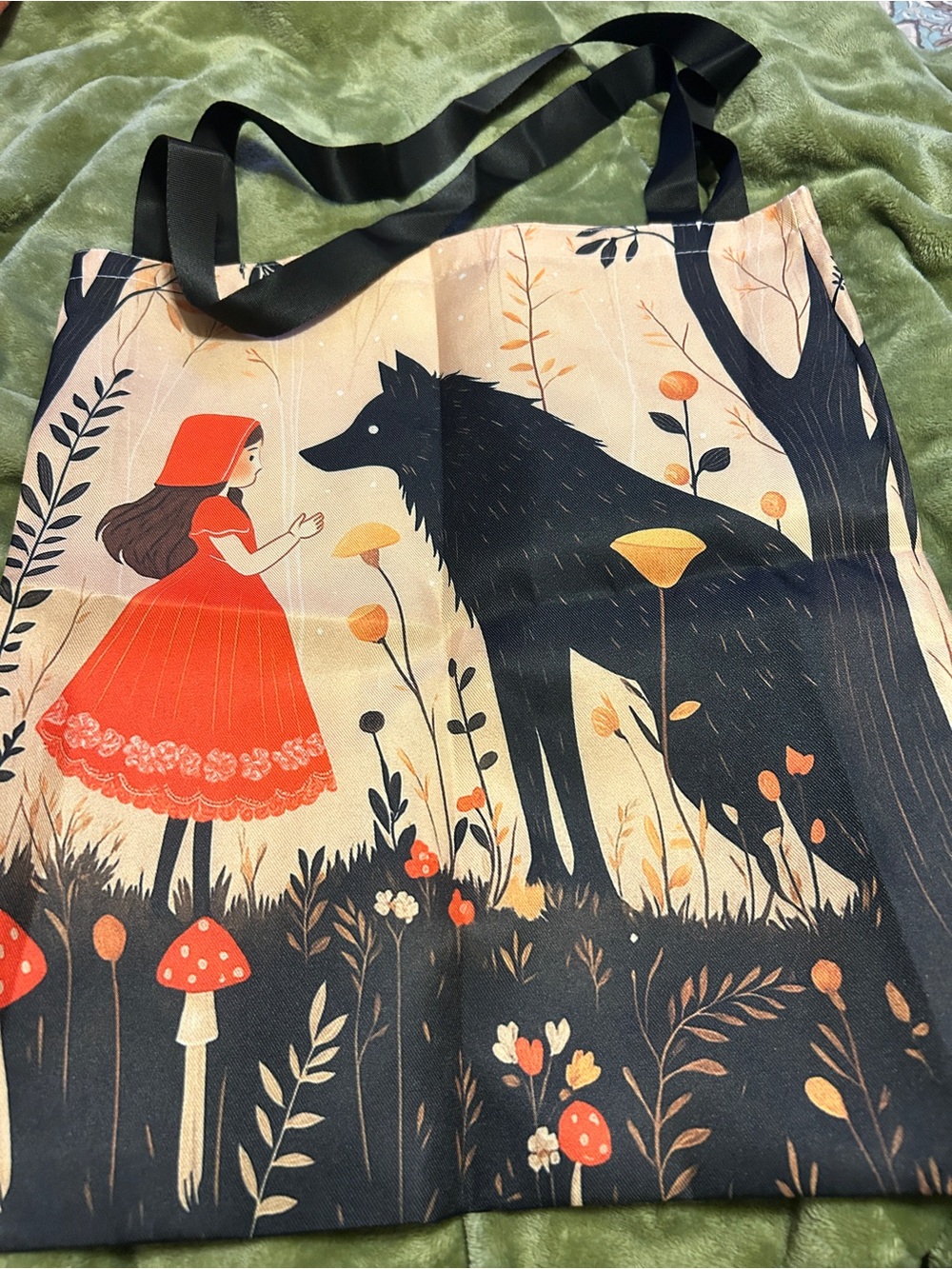 Canvas Tote Bag with Red & Black Fairy Tale Illustration